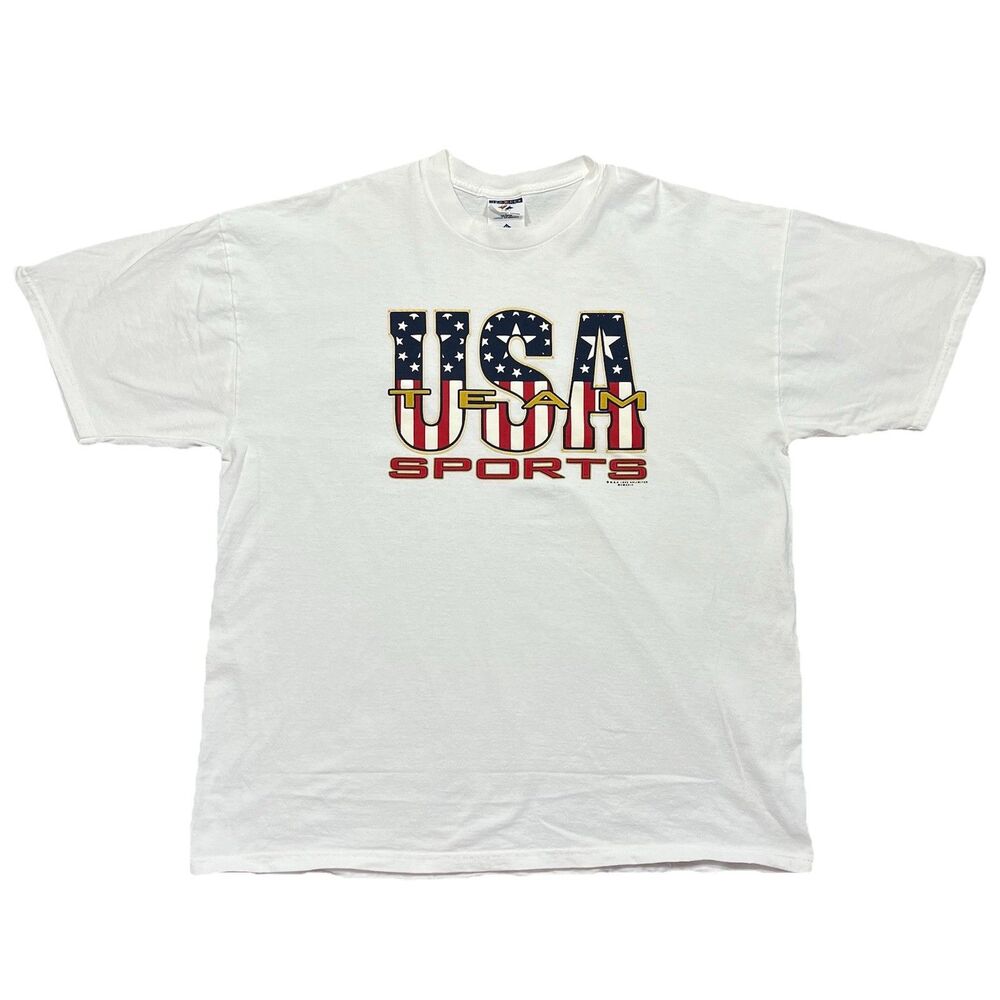 Vintage 1999 USA Team Sports Patriotic Graphic T Shirt Jerzees XL